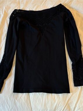 Idyllwind Black Long Sleeve Top with Lace Insets